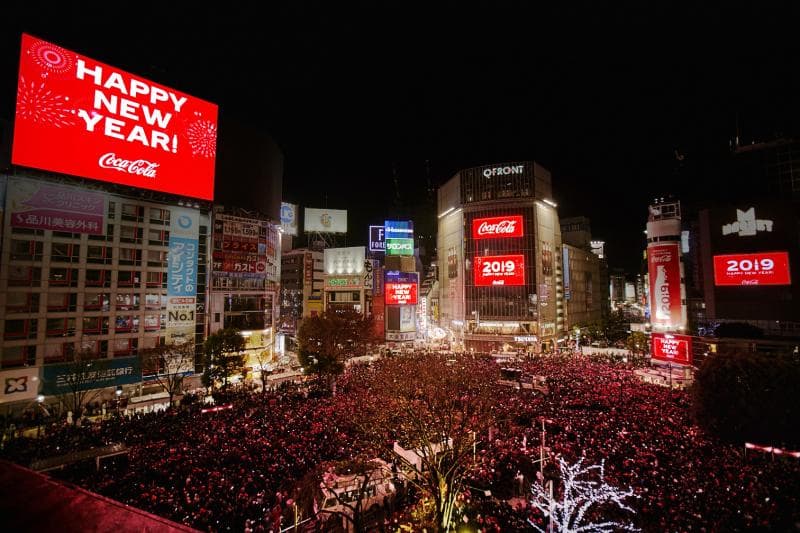 Perayaan Tahun Baru di Shibuya, Tokyo, pada 2019. (Timeout/Cocacola)