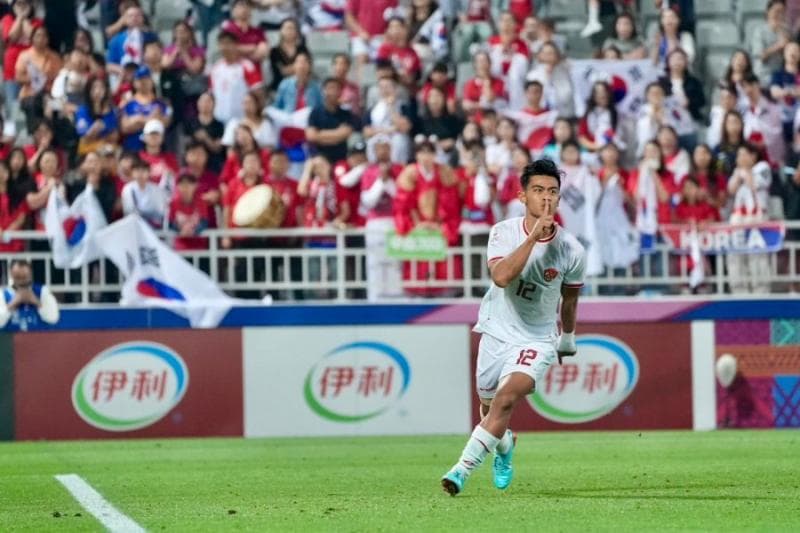 Pratama Arhan usai menentukan kemenangan Timnas Indonesia atas Korea Selatan. (Twitter/Indostransfer/Dok-PSSI)